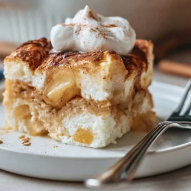 Cozy apple cinnamon cottage cheese bake in a delightful serving dish.