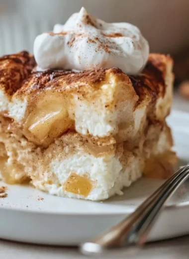 Cozy apple cinnamon cottage cheese bake in a delightful serving dish.