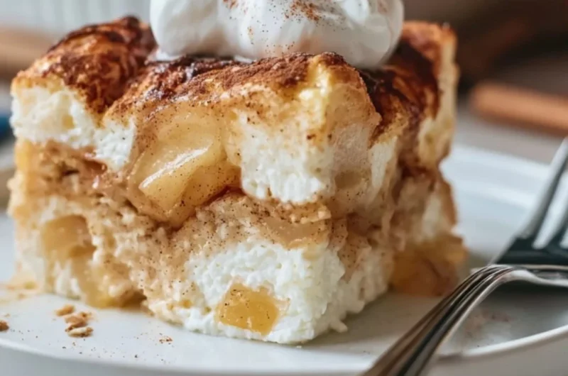 Cozy apple cinnamon cottage cheese bake in a delightful serving dish.