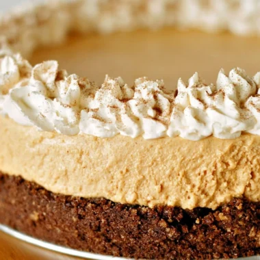 No-bake pumpkin silk pie served in a cozy setting