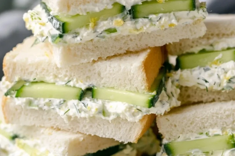 Delicious cucumber sandwich with fresh ingredients on a plate