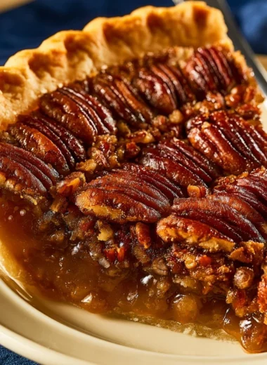 Delicious diabetic pecan pie on a plate with a slice cut out
