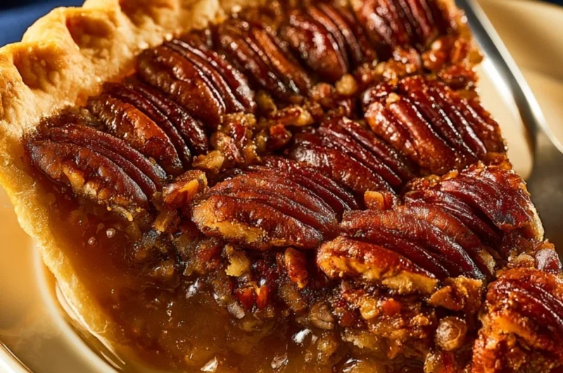 Delicious diabetic pecan pie on a plate with a slice cut out