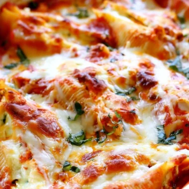 A plate of easy stuffed shells filled with ricotta and topped with marinara sauce