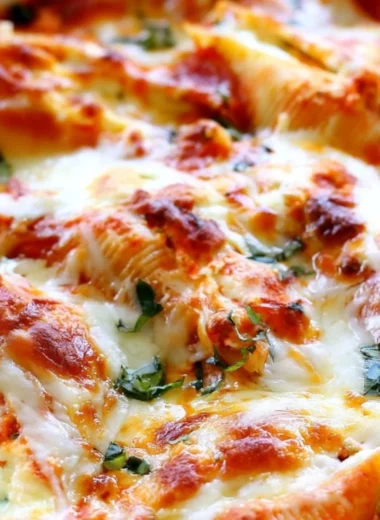 A plate of easy stuffed shells filled with ricotta and topped with marinara sauce