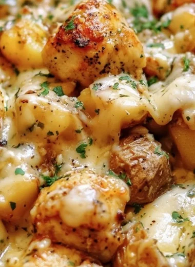 Delicious Garlic Parmesan Chicken served with roasted potatoes