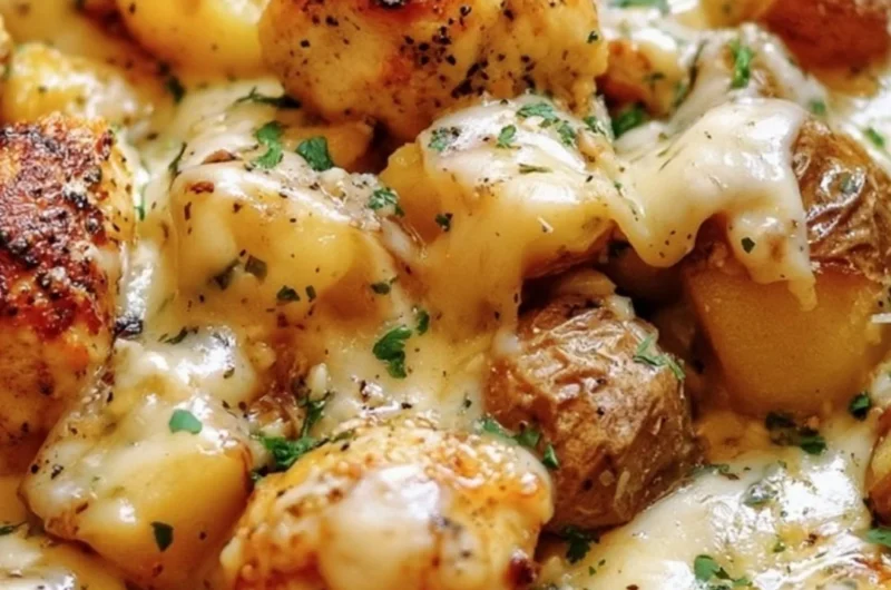 Delicious Garlic Parmesan Chicken served with roasted potatoes