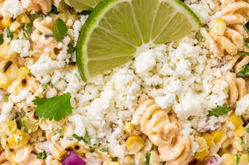 Delicious Mexican street corn pasta salad served in a bowl with fresh ingredients